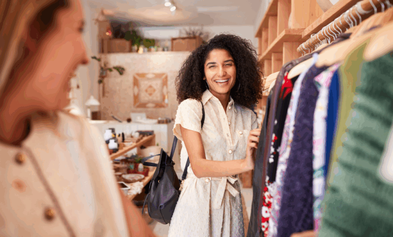 Two women shopping at a store together. They are smiling because AI ensured proper inventory allocation.
