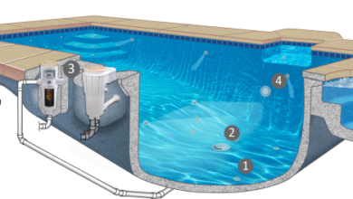 Modern self-cleaning swimming pool with smart maintenance technology