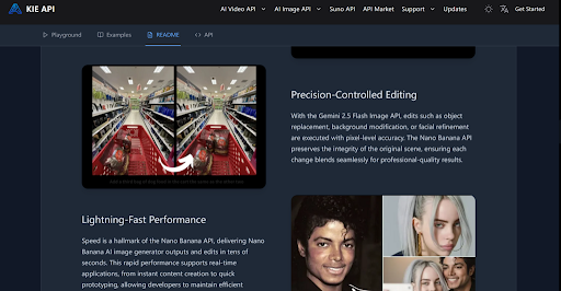 Kie.ai Nano Banana API integration showcasing precision editing and lightning-fast AI image generation performance.