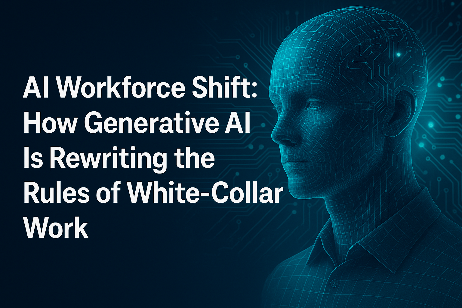 AI-powered hybrid employees collaborating with digital assistants in modern office