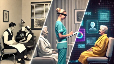 AI technology assisting a social worker with data and client management.