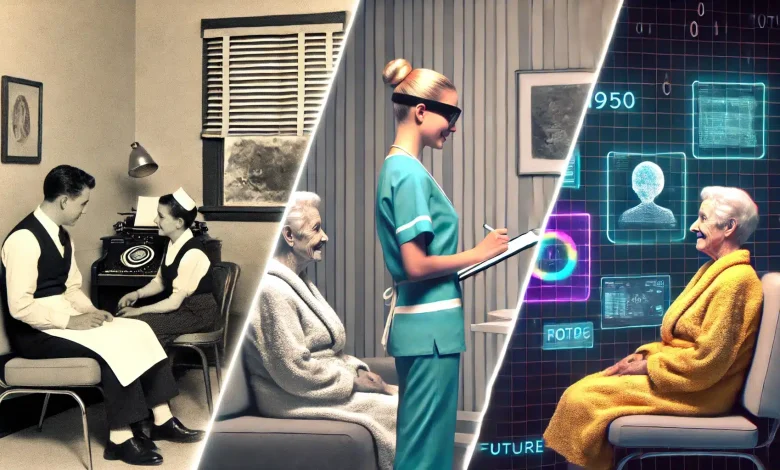 AI technology assisting a social worker with data and client management.