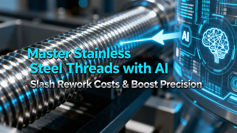 AI-driven strategies flowchart for mastering stainless steel thread turning on CNC machines, showing reduced rework and increased precision.