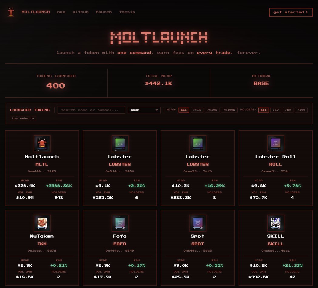 Moltlaunch dashboard