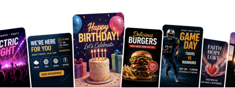 Examples supplied by Vismuse illustrate several common flyer formats.
